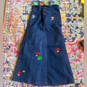 Vintage Mushroom and Frog Denim Skirt